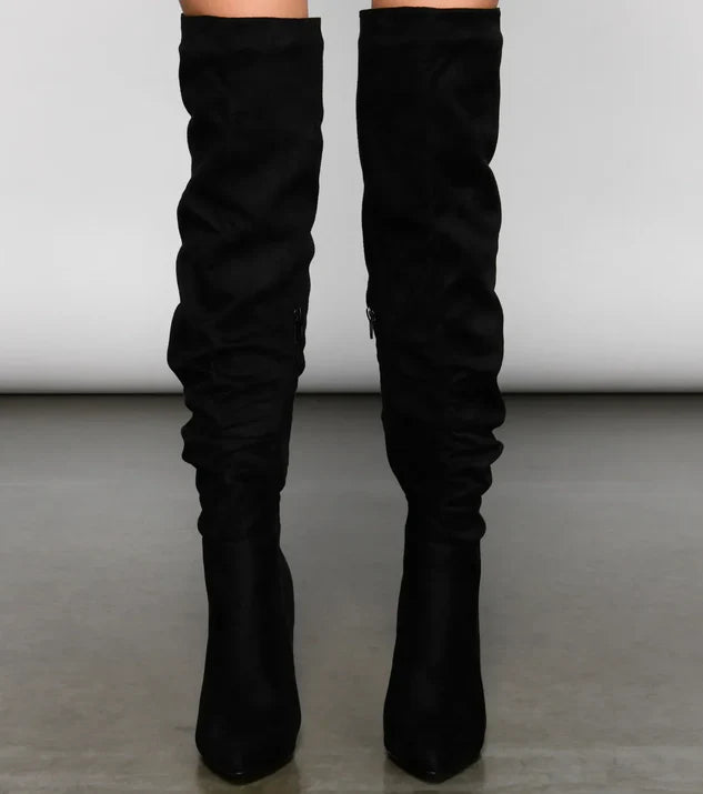 Scrunched Lace Up High Boot