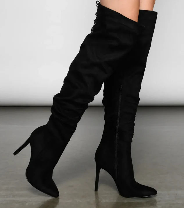 Scrunched Lace Up High Boot