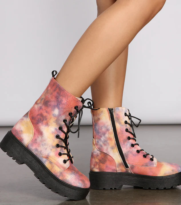 Tie Dye Lug Combat Boots