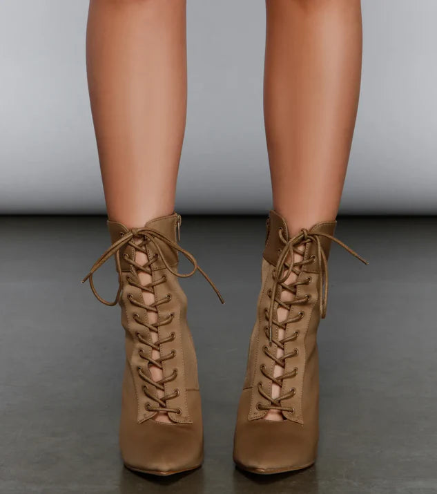 Lace Up Pointed Booties