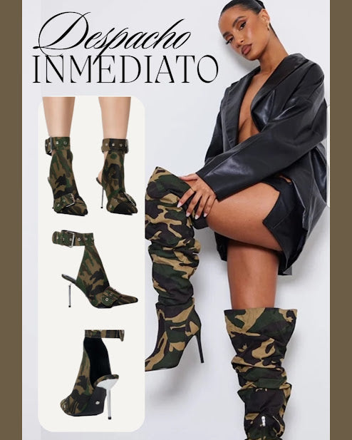 Camu Buckle Pointed Booties