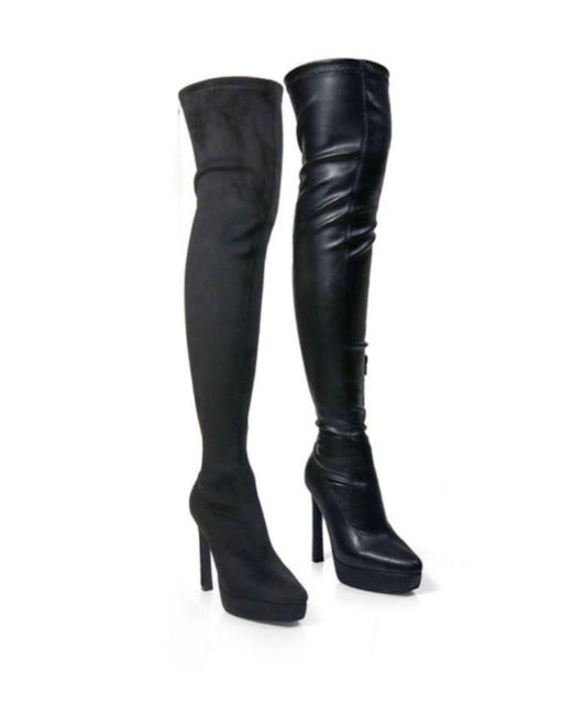 Faux Suede/ Leather Platform High Boots