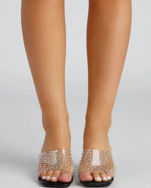 Clear Rhinestone Mules Heels