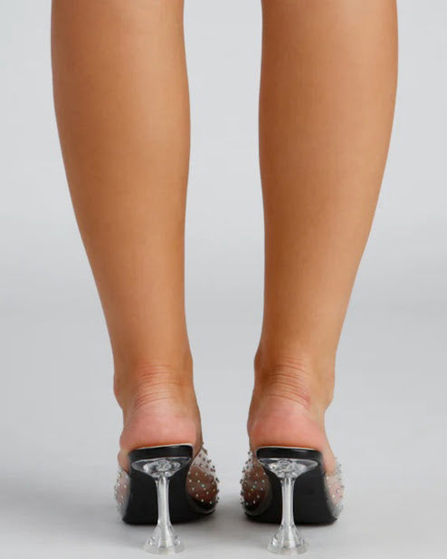 Clear Rhinestone Mules Heels