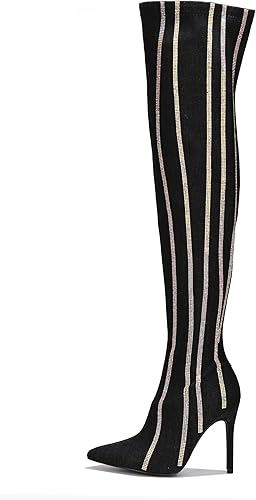 Demin Rhinestone High Boots
