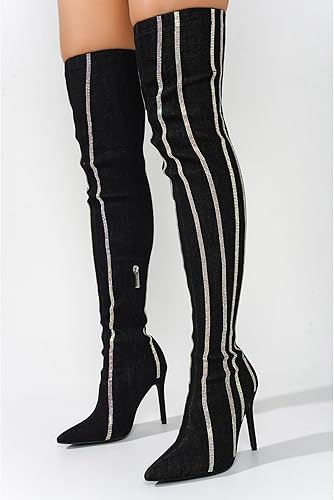 Demin Rhinestone High Boots