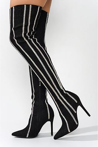 Demin Rhinestone High Boots