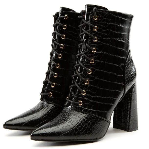Block Lace Up Booties