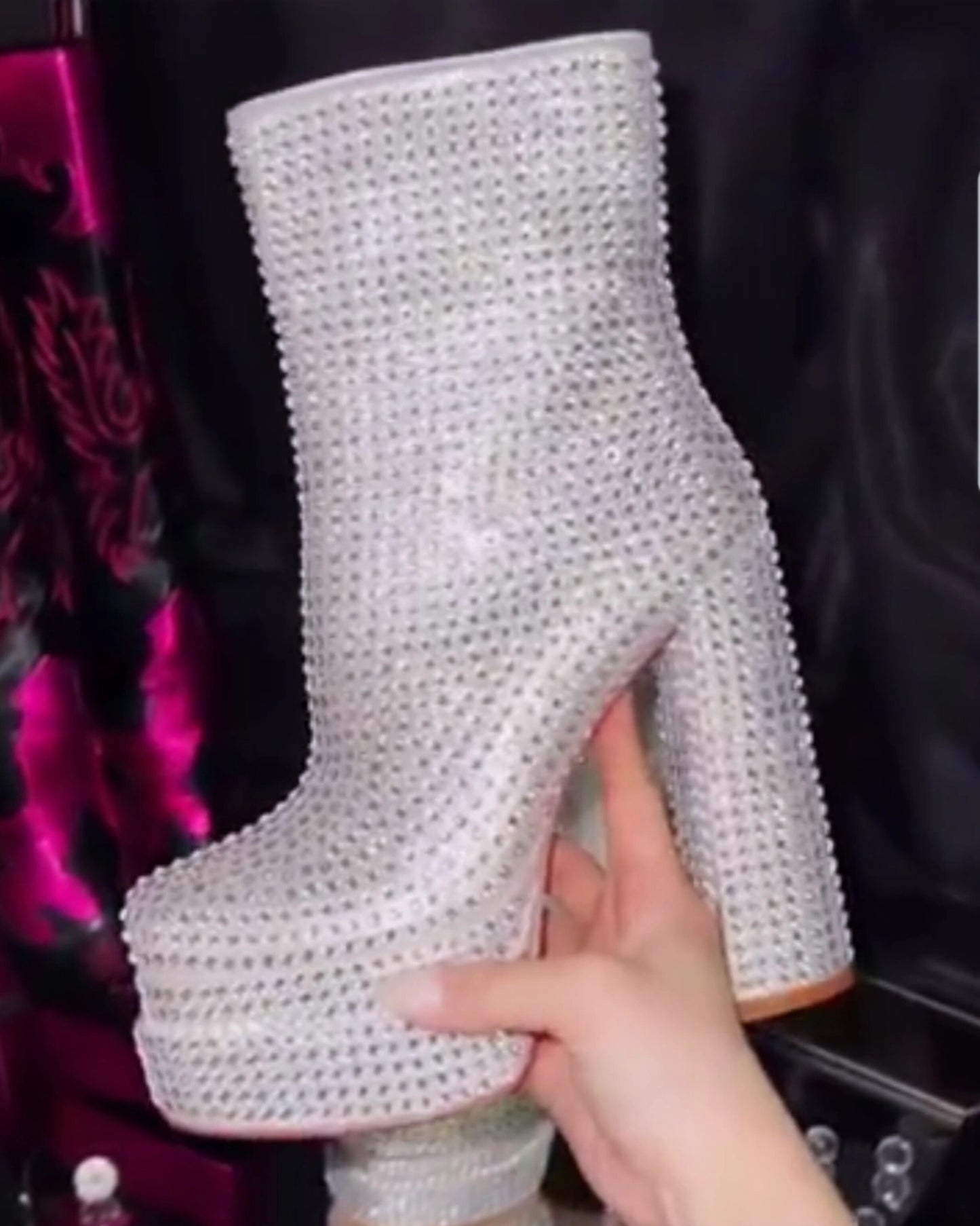 Chunky Rhinestone Platform Booties