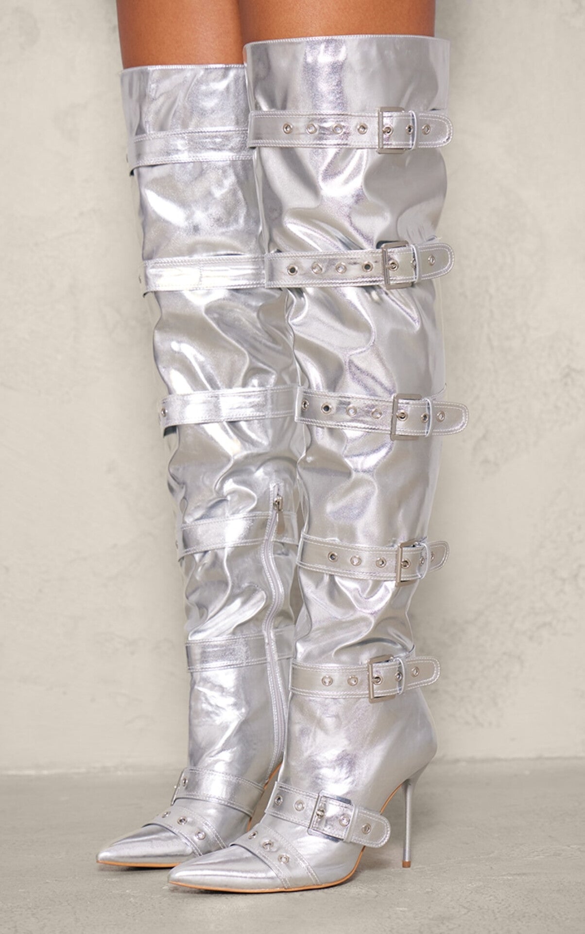 Metallic Belt Wide High Boots