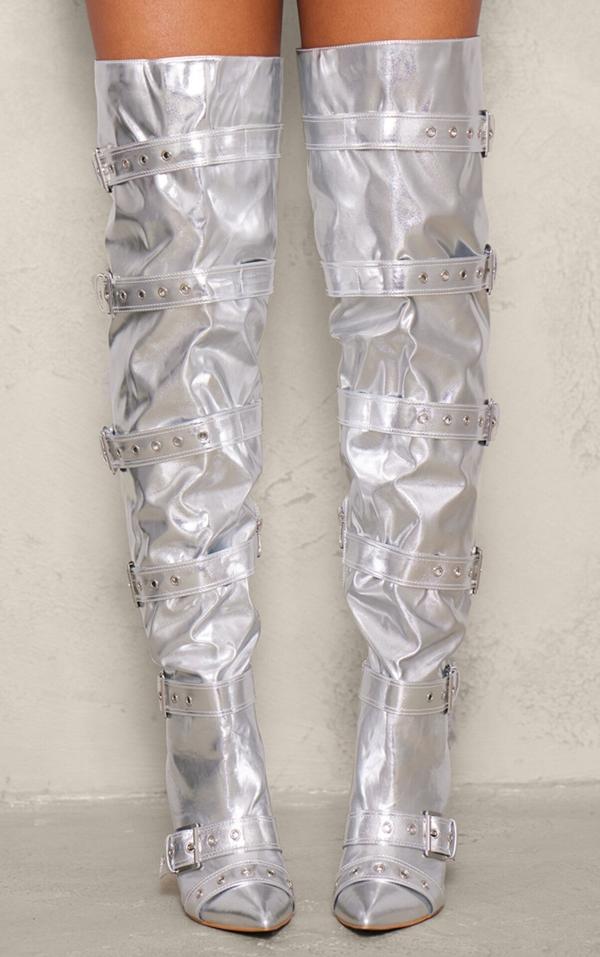 Metallic Belt Wide High Boots