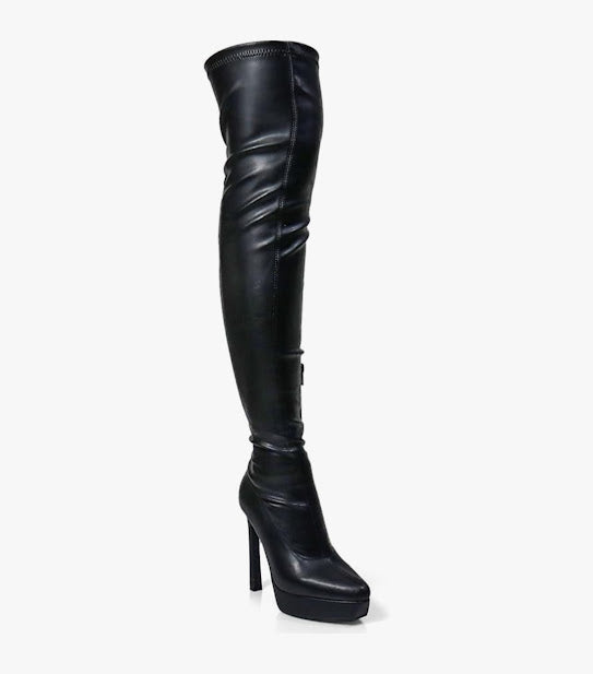 Faux Suede/ Leather Platform High Boots