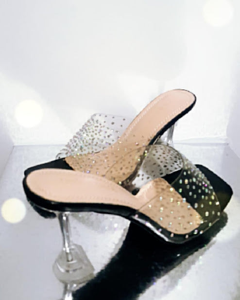 Clear Rhinestone Mules Heels