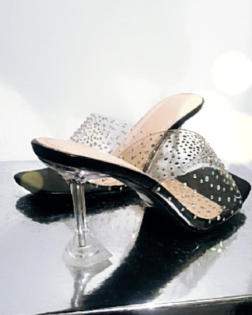 Clear Rhinestone Mules Heels