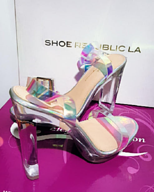 Clear Irisdecent Strap Heels