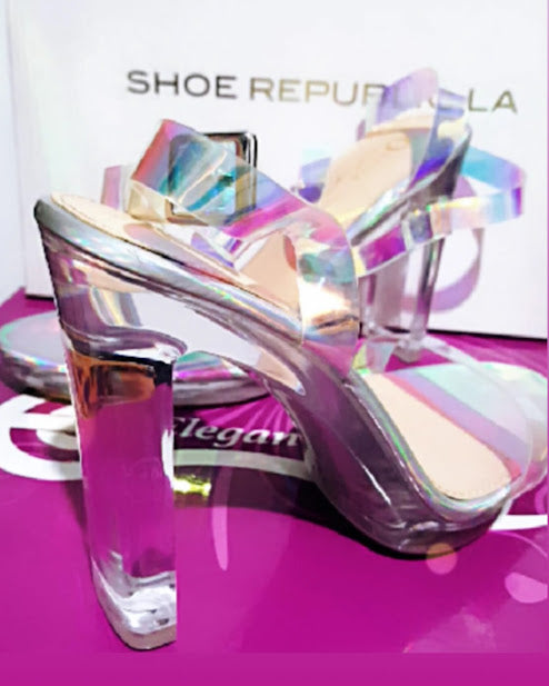 Clear Irisdecent Strap Heels