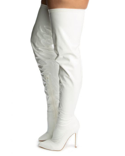 Faux Patent Pointy High Boots