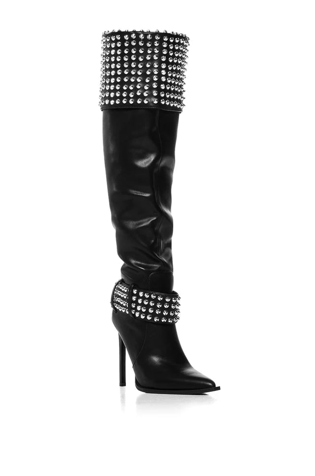Rhinestone Studded Knee Boot