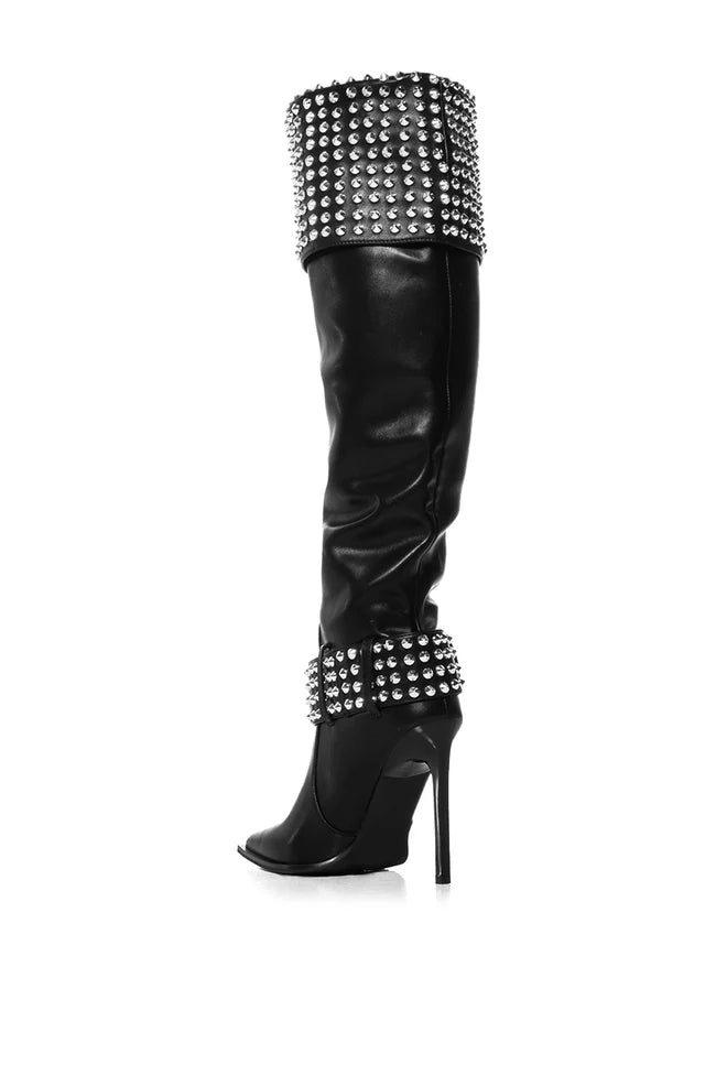 Rhinestone Studded Knee Boot