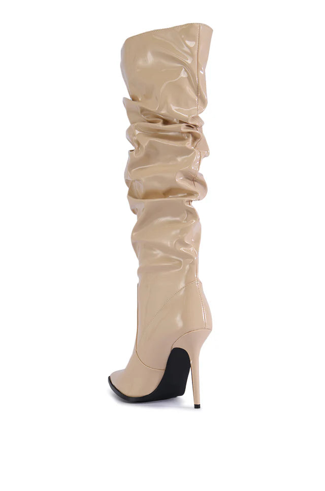 Faux Patent Glass Knee Boot