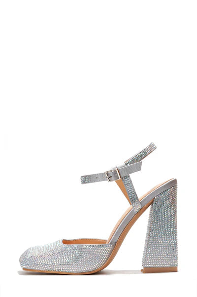 Rhinestone Block Pumps