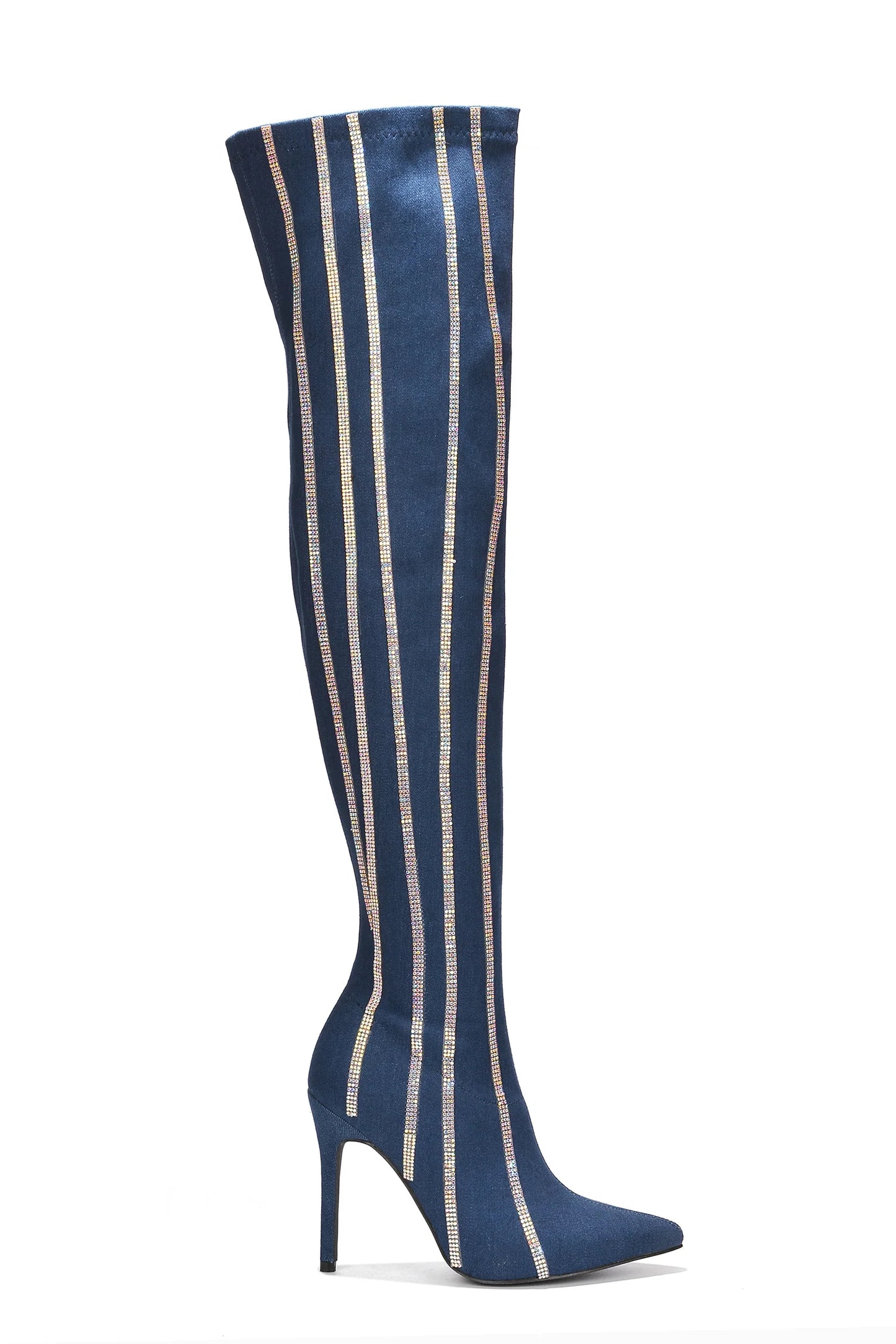 Demin Rhinestone High Boots