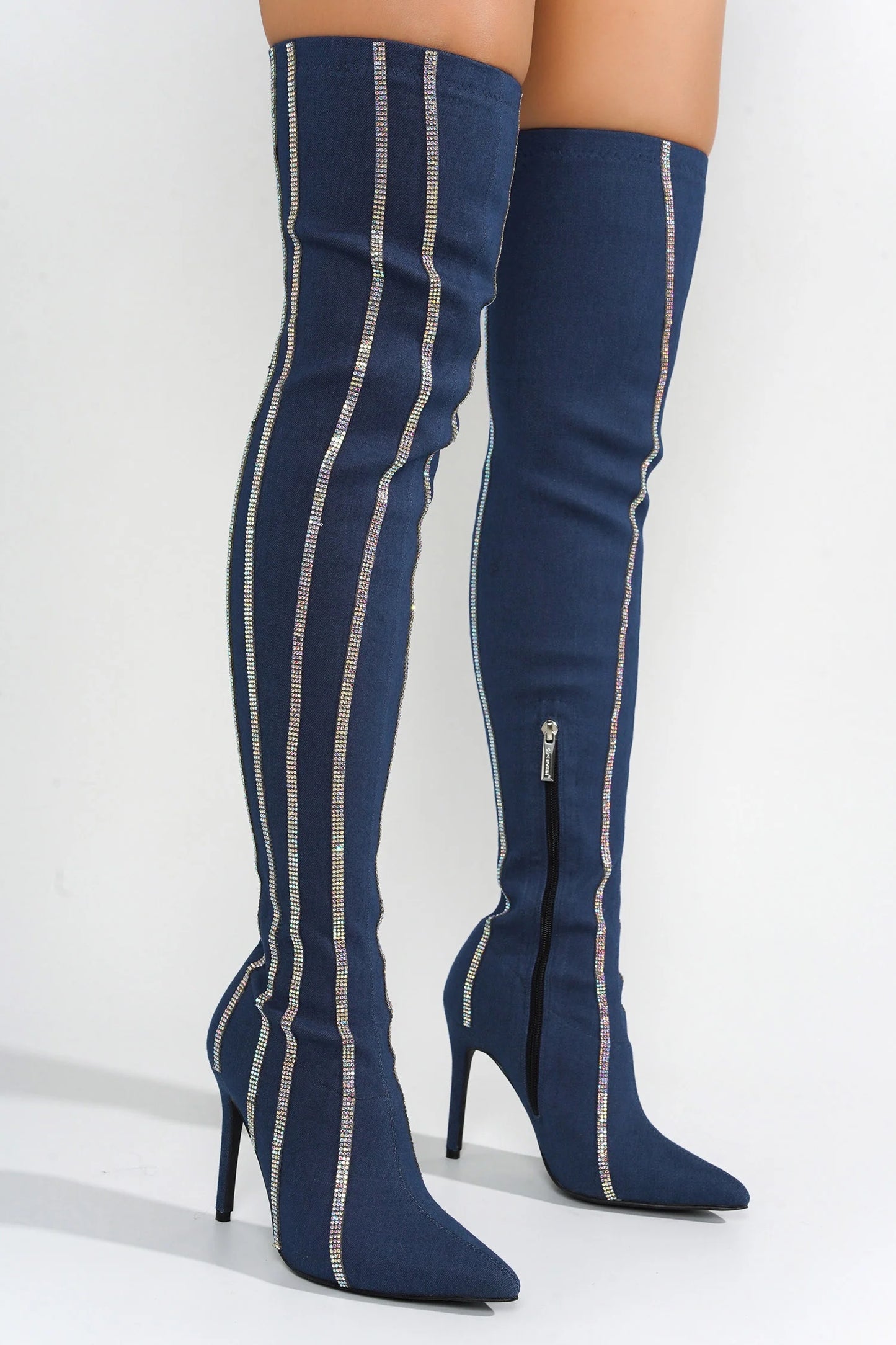 Demin Rhinestone High Boots