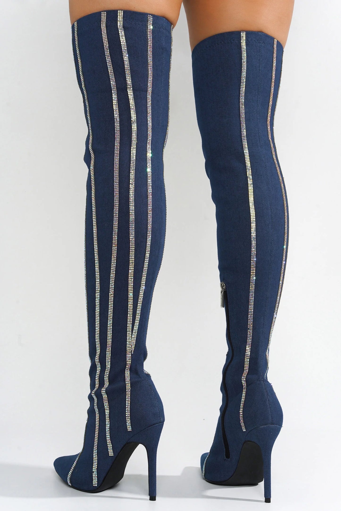 Demin Rhinestone High Boots