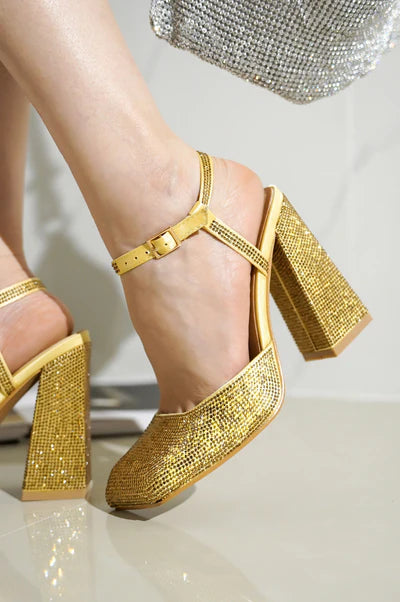 Rhinestone Block Pumps