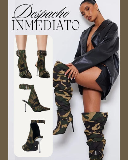 Camu Buckle Pointed Booties