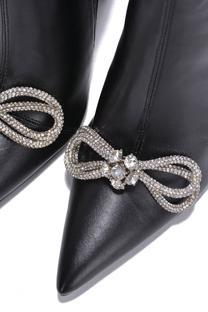 Faux Leather Bowtie Rhinestone Booties