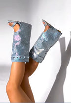 DENIM RHINESTONES TOE BOOTS