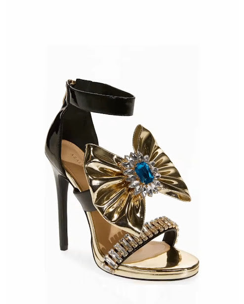 Rhinestone Bowtie Strappy Heels