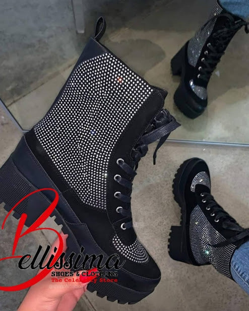 COMBAT RHINESTONE BOOTIES