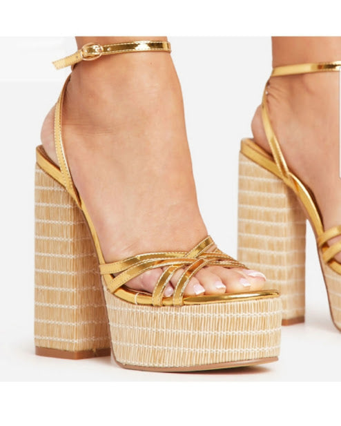 BLOCK PLATFORM STRAP HEELS