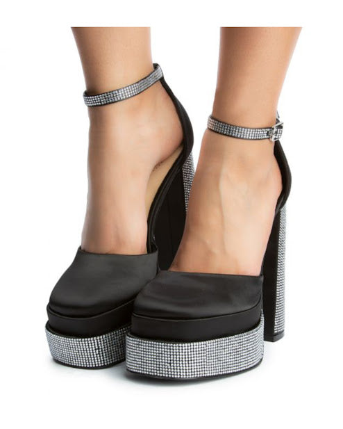 Chunky Rhinestone Platform Pumps