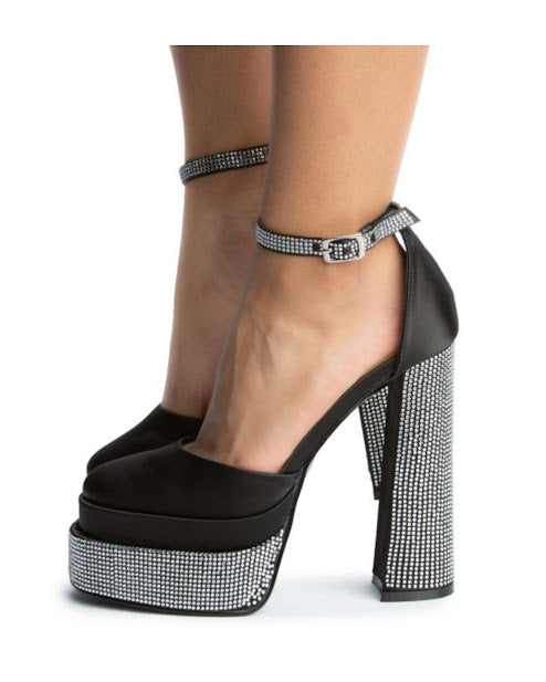 Chunky Rhinestone Platform Pumps