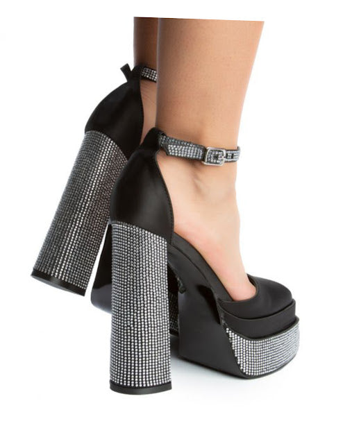 Chunky Rhinestone Platform Pumps