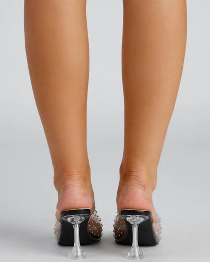 Clear Rhinestone Mules Heels