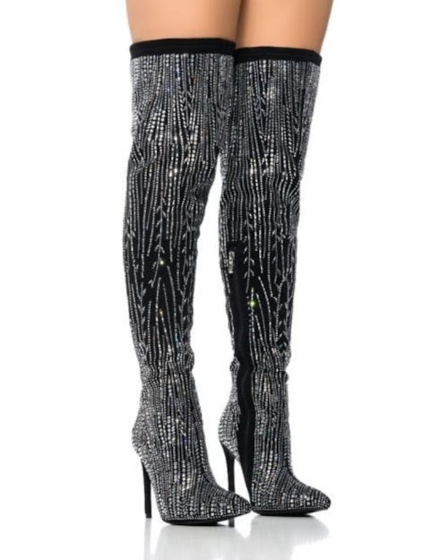 Rhinestone Pointy High Boot