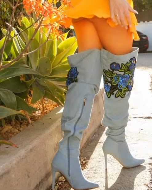 ICE DENIM POINTED HIGH BOOTS