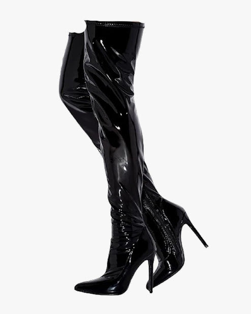 FAUX PATENT STILETTO HIGH BOOTS