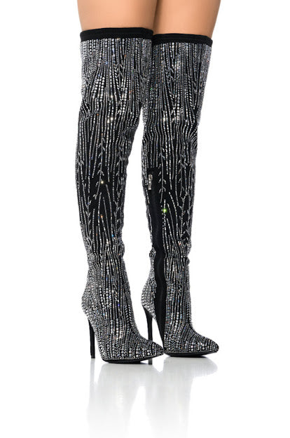 Rhinestone Pointy High Boot
