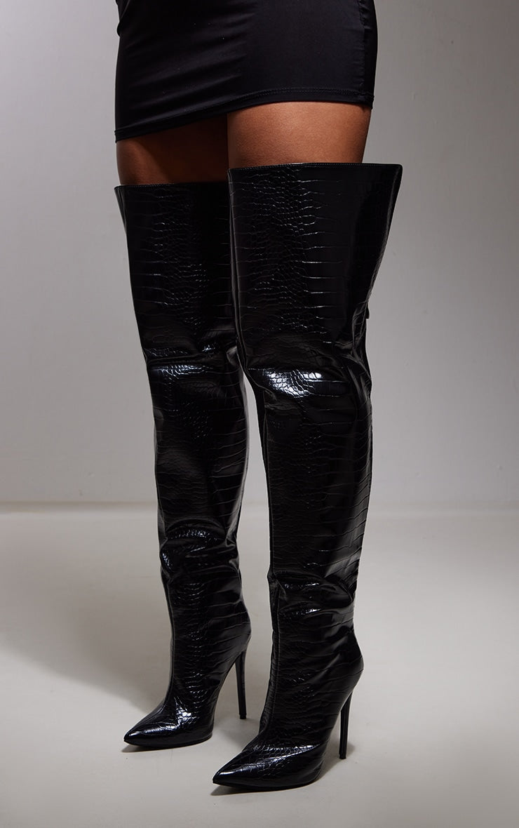 Sexy Crocodile Wide High Boots
