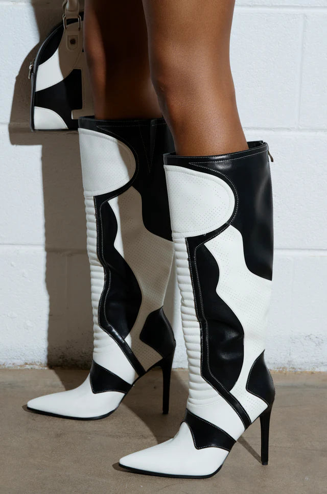 Black And White Knee Boot