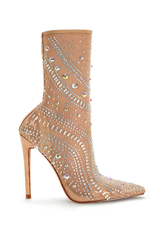 Rhinestone Mesh Stiletto Bootie