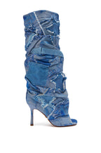 DENIM KNEE OPEN TOE BOOTS