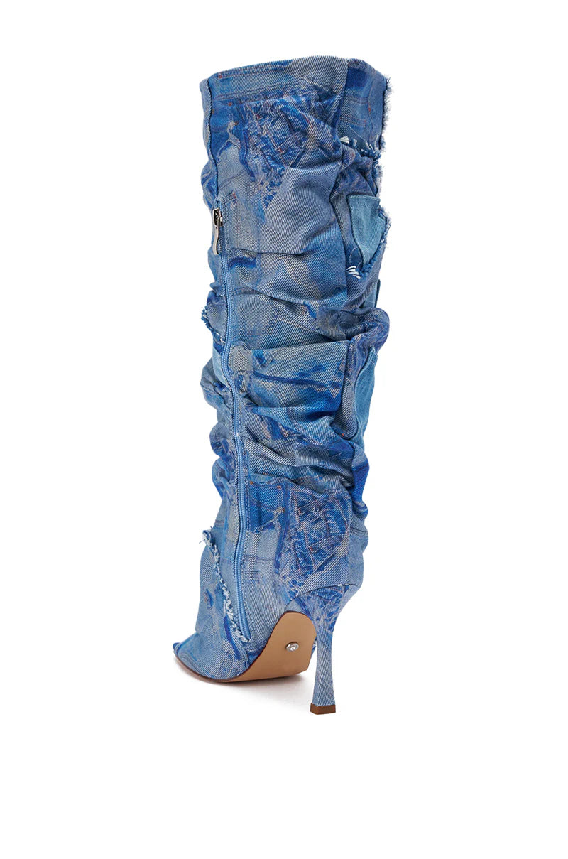 DENIM KNEE OPEN TOE BOOTS