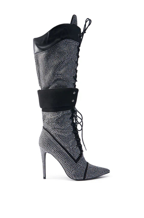 RHINESTONE STILETTO KNEE BOOTS