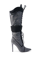 RHINESTONE STILETTO KNEE BOOTS